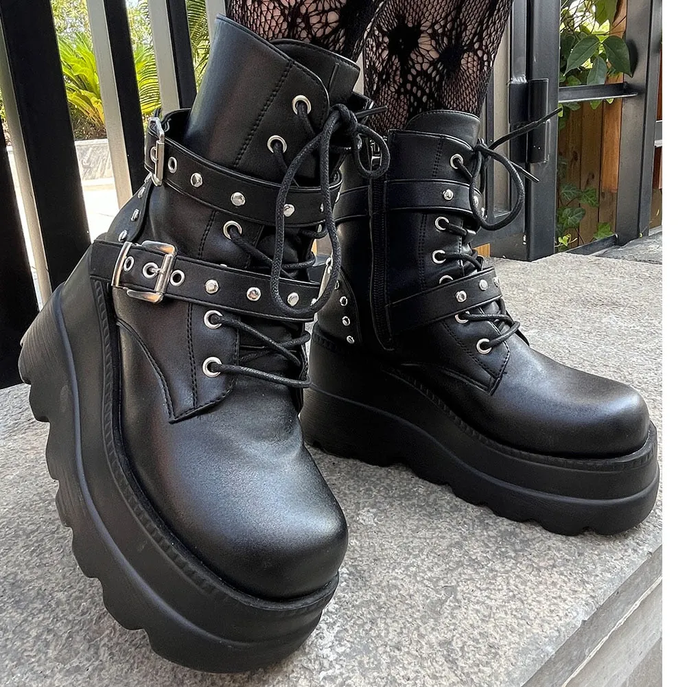 Funki Buys | Boots | Women's Punk Platform Ankle Wedge Boots