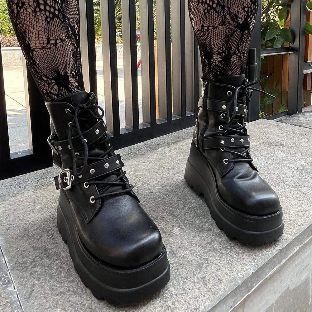 Funki Buys | Boots | Women's Punk Platform Ankle Wedge Boots