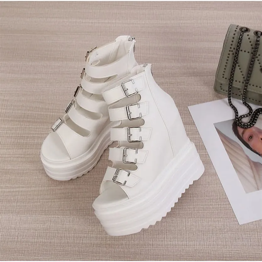 Funki Buys | Shoes | Women's Goth Buckle Strap Wedge Sandal