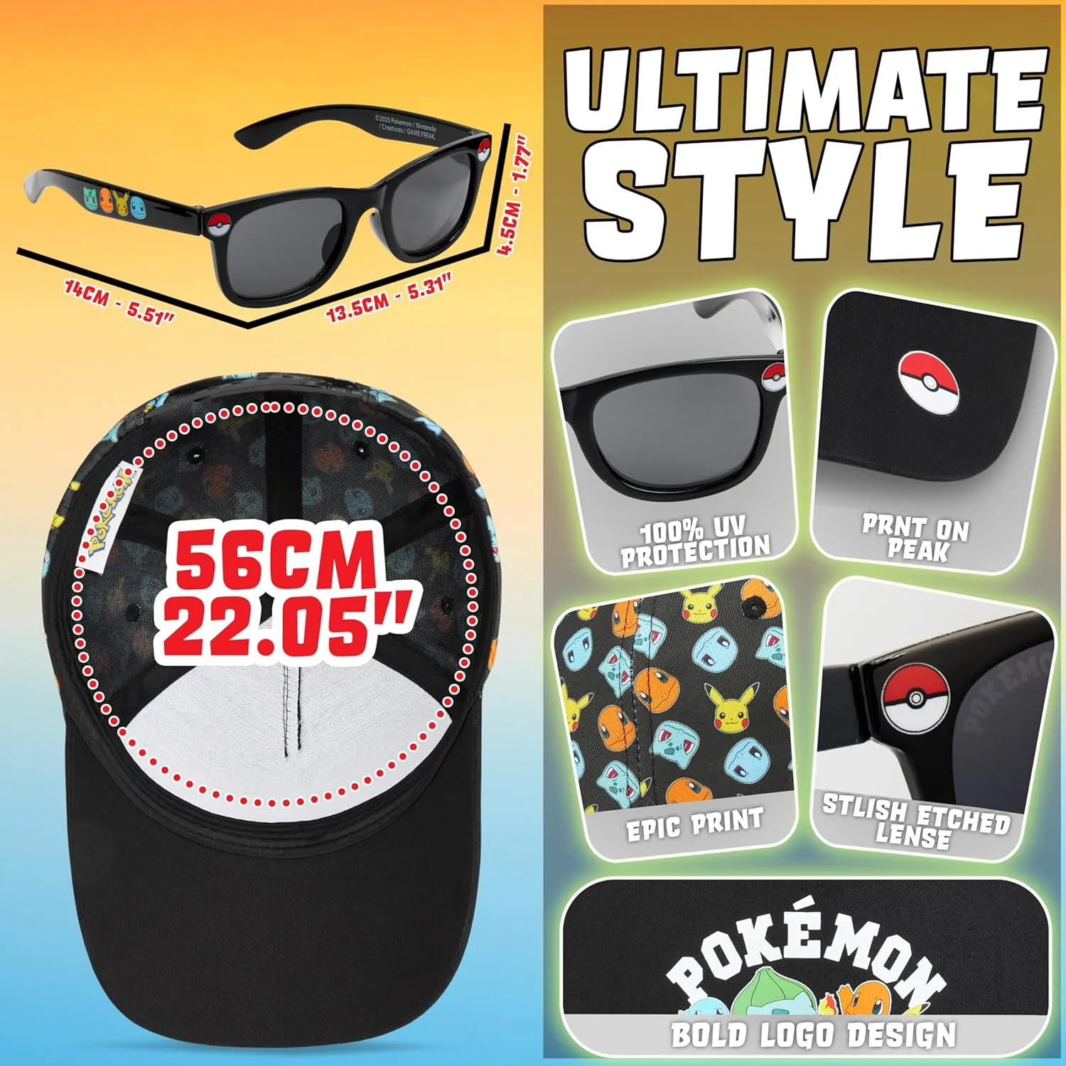 Get Trend Baseball Cap for Boys Teens Kids Sunglasses Set Adjustable Hat UV Protection