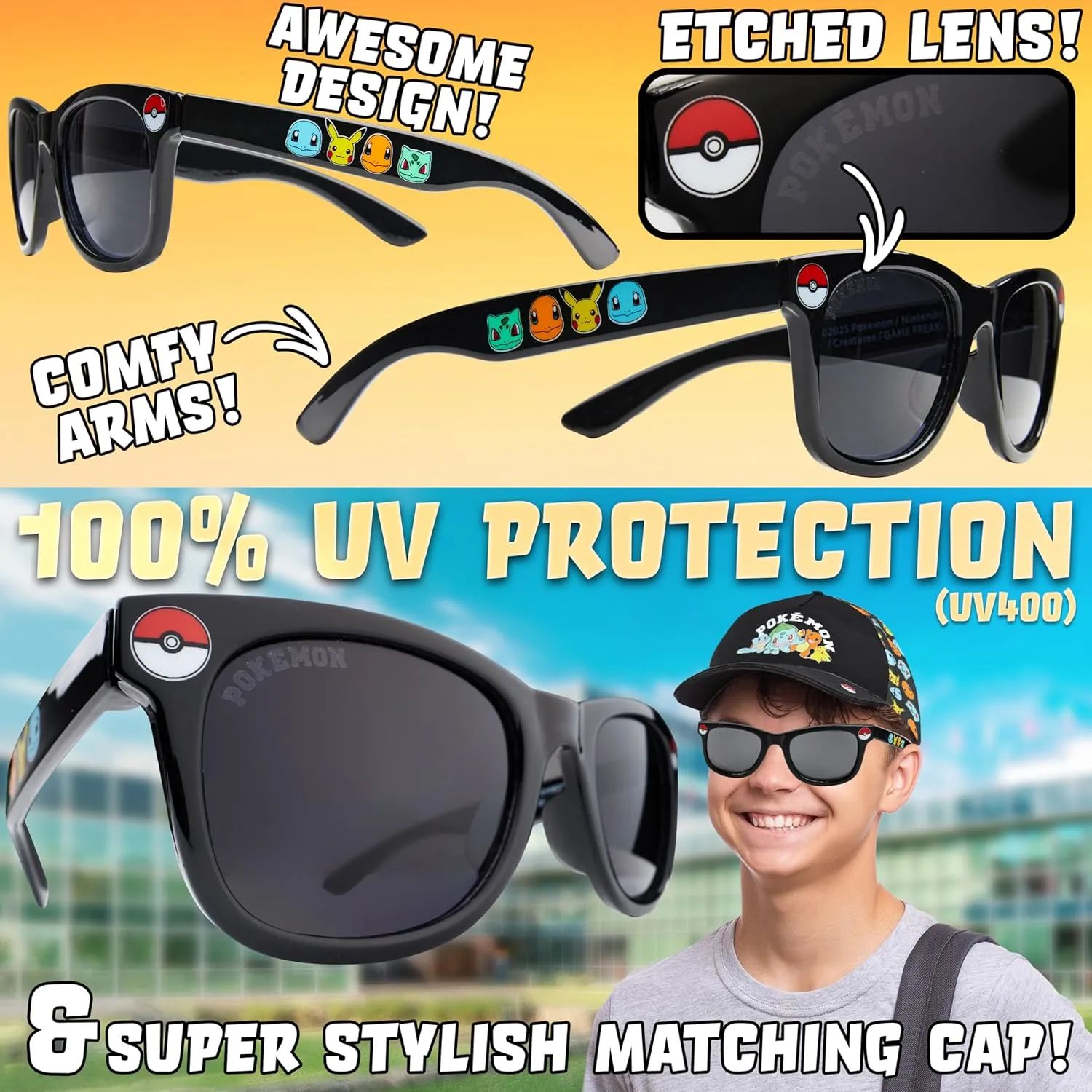 Get Trend Baseball Cap for Boys Teens Kids Sunglasses Set Adjustable Hat UV Protection