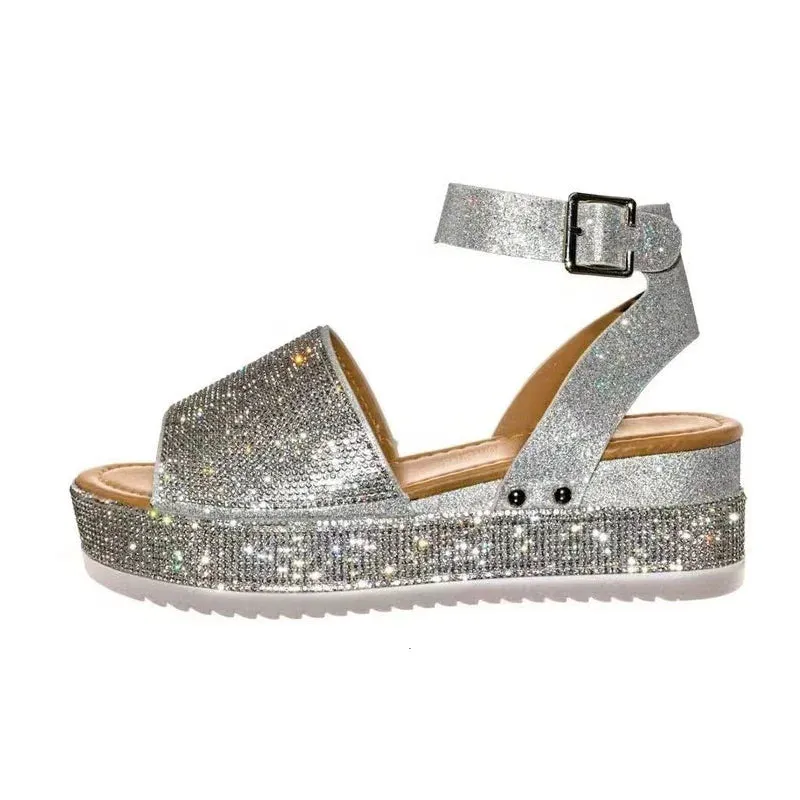 Hnzxzm Platform sandals Wedges Women's 2024 Trend Shoes Summer Woman Elegant Heels Fashion Party Dress Stylish Girls Black Rhinestone