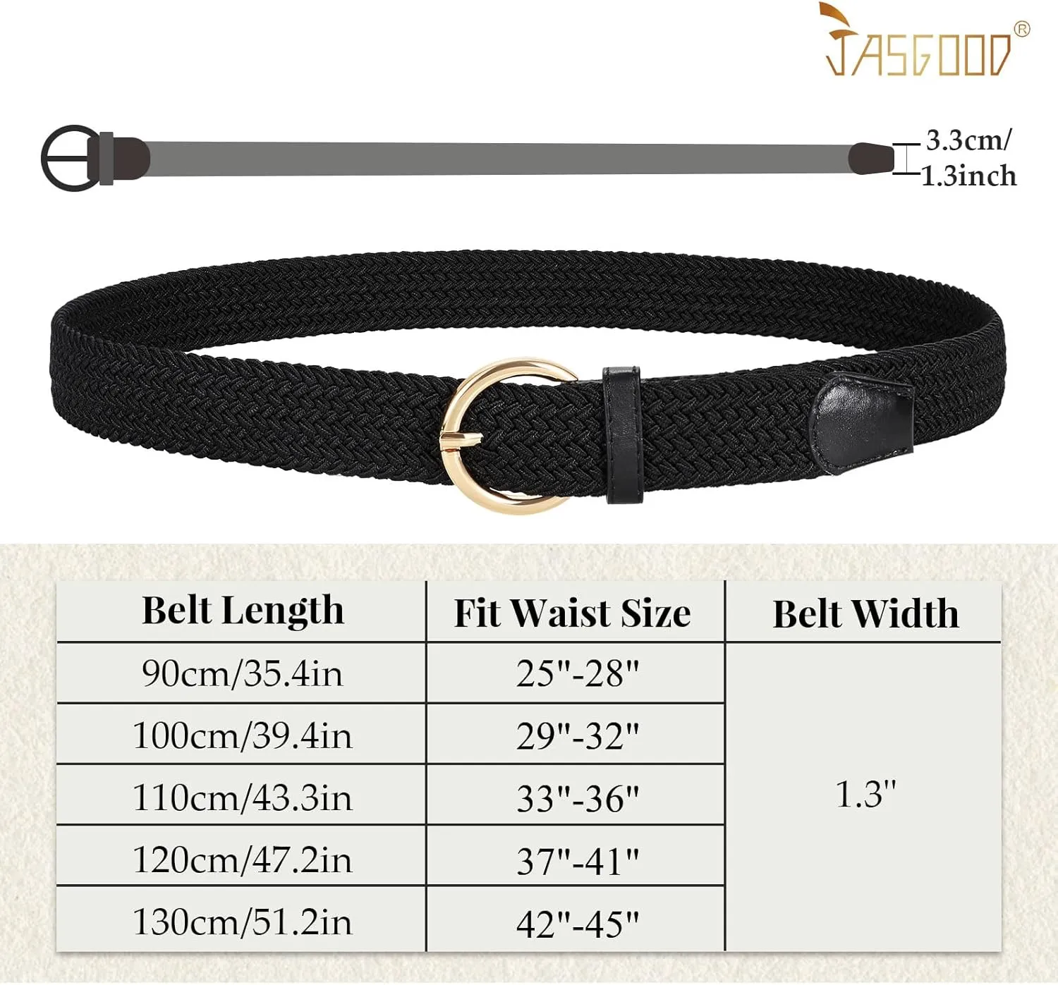 JASGOOD Women Braided Woven Elastic Stretch Belt Canvas Casual Belt for Jeans Pants