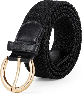 JASGOOD Women Braided Woven Elastic Stretch Belt Canvas Casual Belt for Jeans Pants