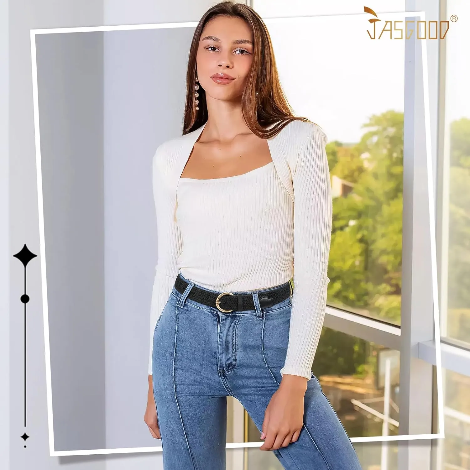 JASGOOD Women Braided Woven Elastic Stretch Belt Canvas Casual Belt for Jeans Pants