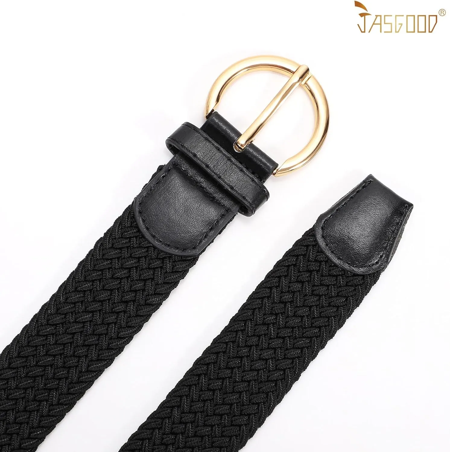 JASGOOD Women Braided Woven Elastic Stretch Belt Canvas Casual Belt for Jeans Pants