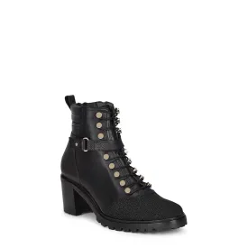 K34MTTS - Cuadra black fashion stingray ankle combat boots for women