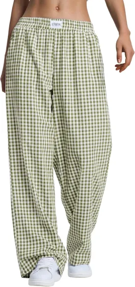 LOMON Women's Striped Gingham Boxer Pants Cotton Pajama Lounge Pj Casual Plaid Trousers Y2K Beach Bottoms with Pockets