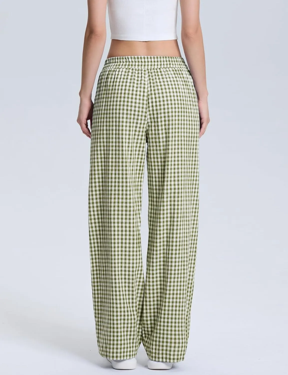 LOMON Women's Striped Gingham Boxer Pants Cotton Pajama Lounge Pj Casual Plaid Trousers Y2K Beach Bottoms with Pockets