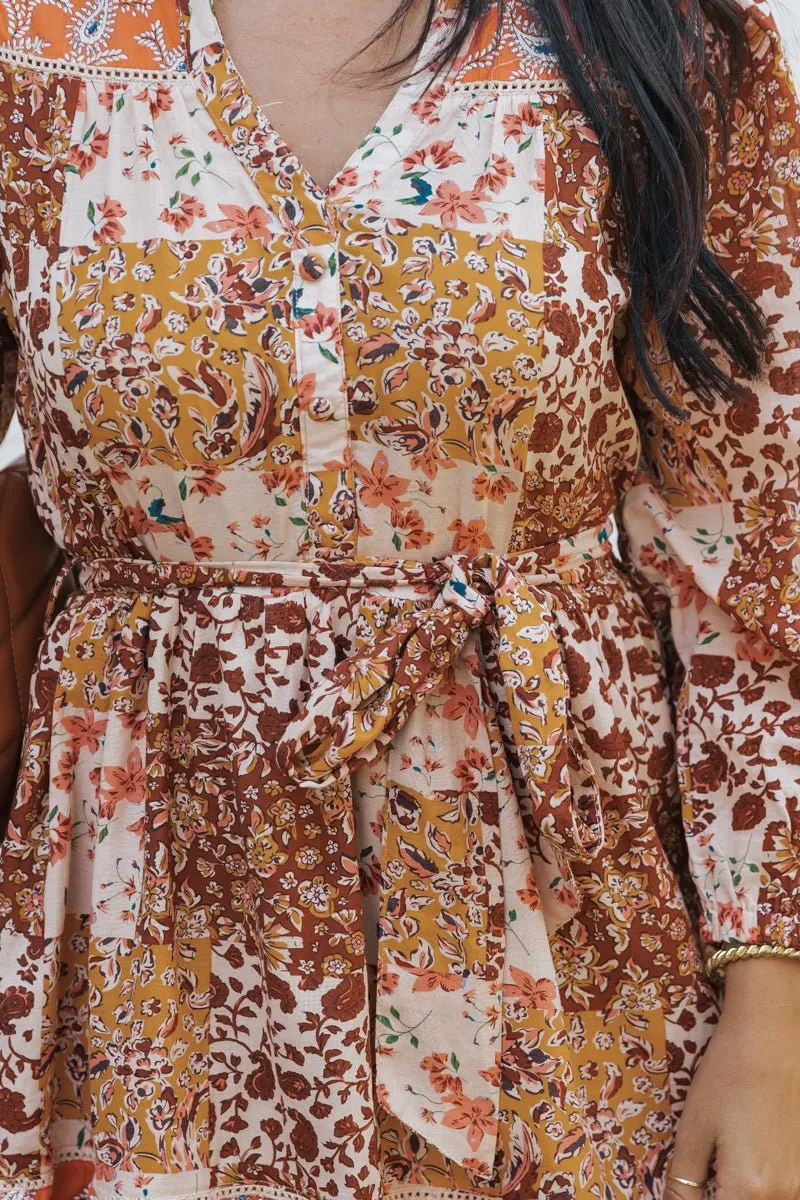Orange Floral Print Belted Mini Dress - FINAL SALE