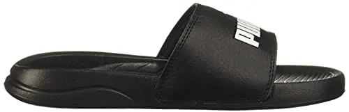 PUMA Unisex-Adult Logo Popcat Slide Sandal Black White, 5