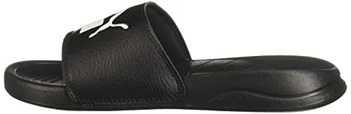 PUMA Unisex-Adult Logo Popcat Slide Sandal Black White, 5