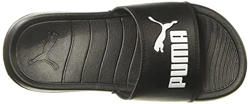 PUMA Unisex-Adult Logo Popcat Slide Sandal Black White, 5
