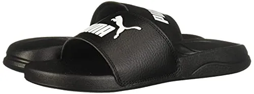 PUMA Unisex-Adult Logo Popcat Slide Sandal Black White, 5