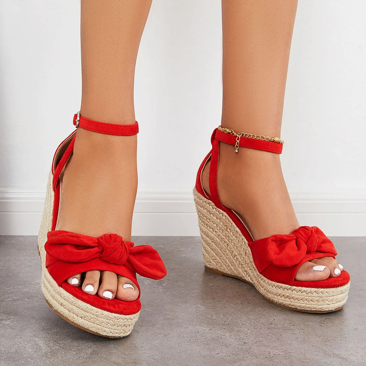 Sohiwoo  Women Bowknot Espadrille Platform Wedges Casual Summer Comfy Sandals