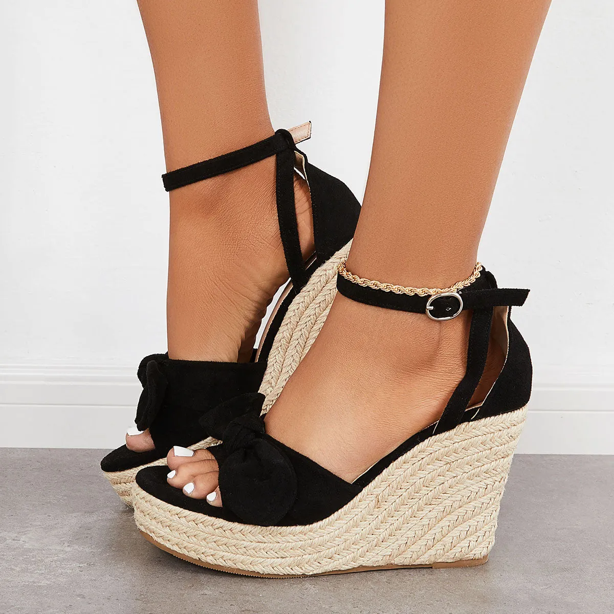 Sohiwoo  Women Bowknot Espadrille Platform Wedges Casual Summer Comfy Sandals