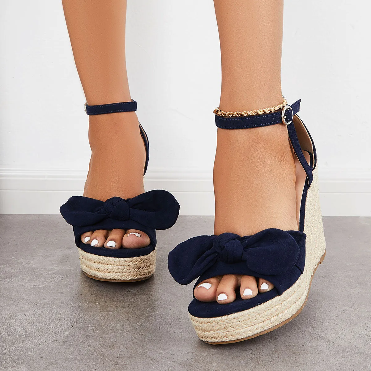Sohiwoo  Women Bowknot Espadrille Platform Wedges Casual Summer Comfy Sandals