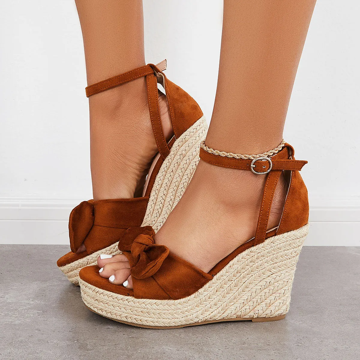 Sohiwoo  Women Bowknot Espadrille Platform Wedges Casual Summer Comfy Sandals