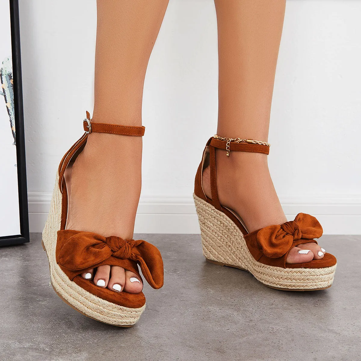 Sohiwoo  Women Bowknot Espadrille Platform Wedges Casual Summer Comfy Sandals