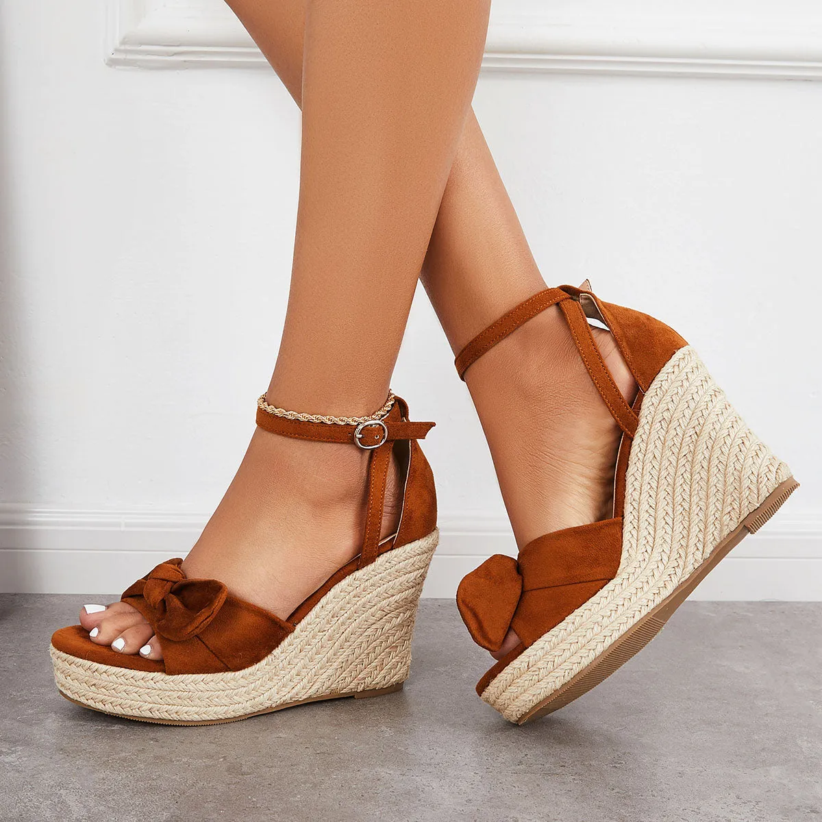 Sohiwoo  Women Bowknot Espadrille Platform Wedges Casual Summer Comfy Sandals