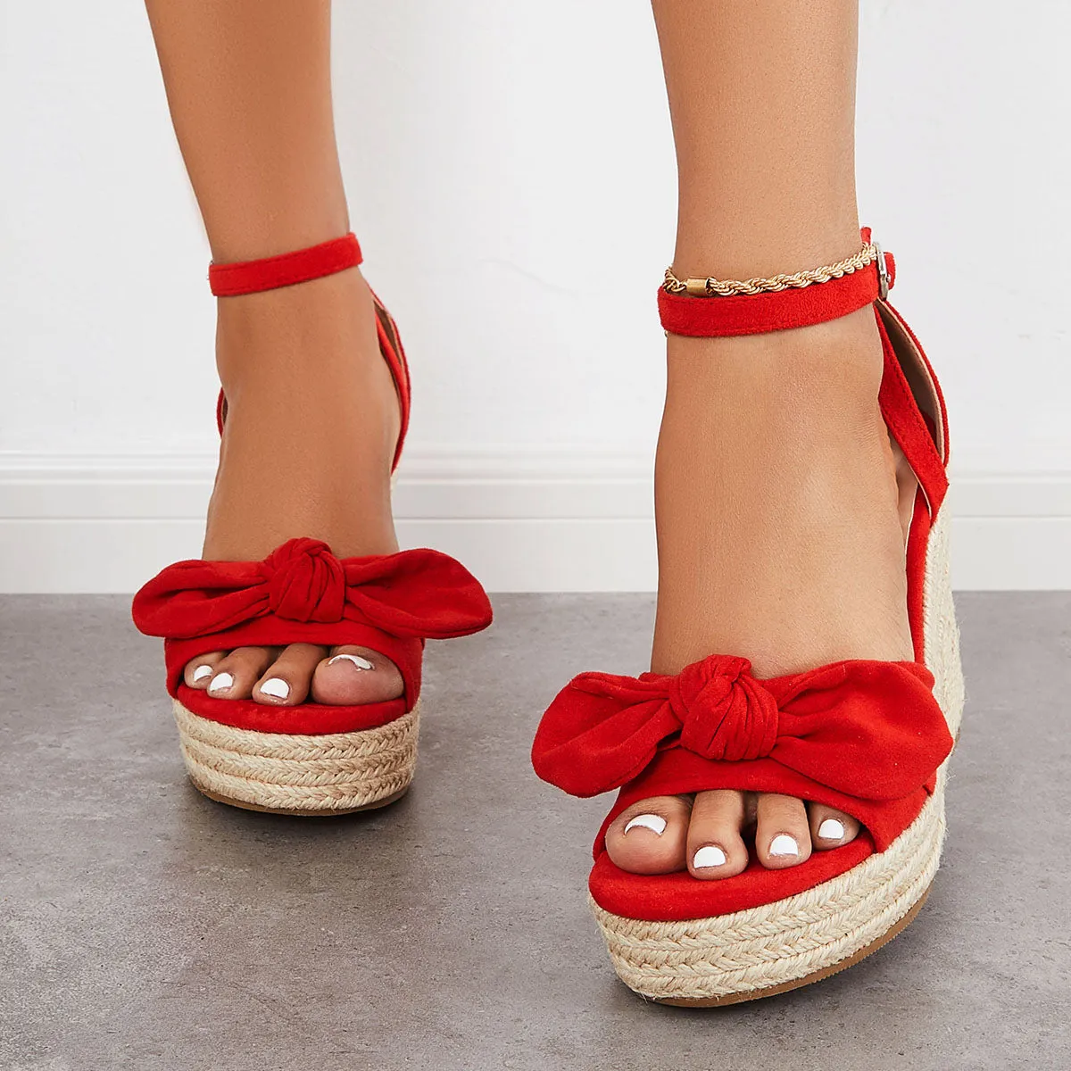 Sohiwoo  Women Bowknot Espadrille Platform Wedges Casual Summer Comfy Sandals