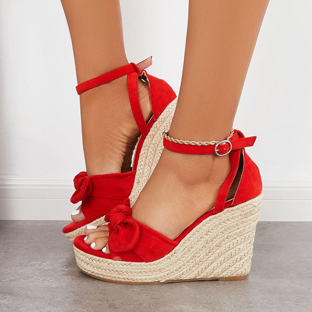 Sohiwoo  Women Bowknot Espadrille Platform Wedges Casual Summer Comfy Sandals