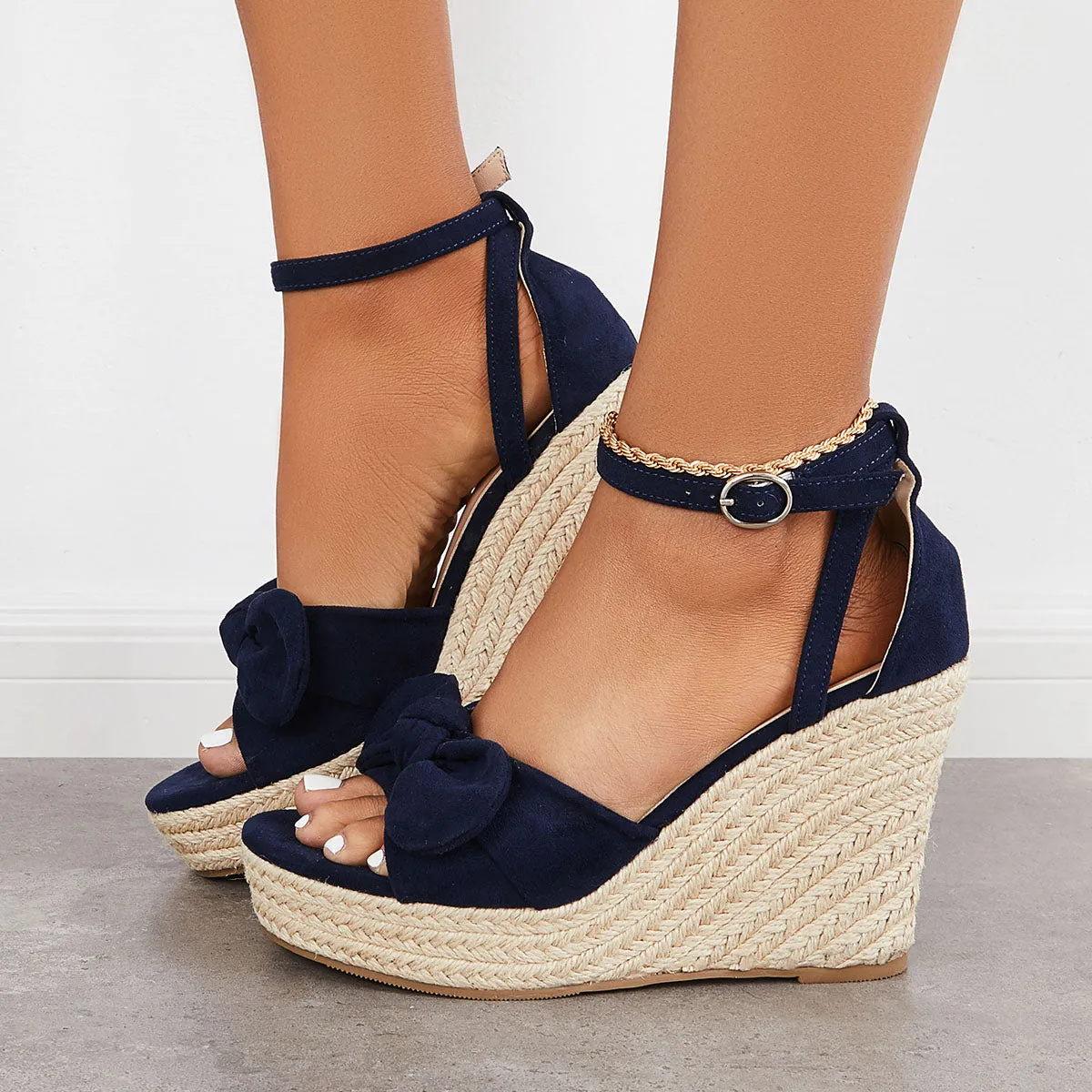 Sohiwoo  Women Bowknot Espadrille Platform Wedges Casual Summer Comfy Sandals
