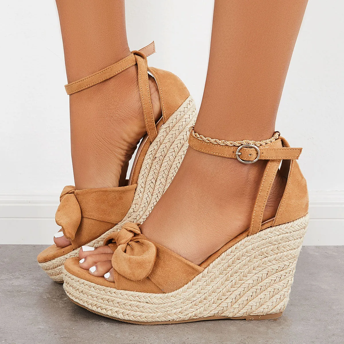 Sohiwoo  Women Bowknot Espadrille Platform Wedges Casual Summer Comfy Sandals
