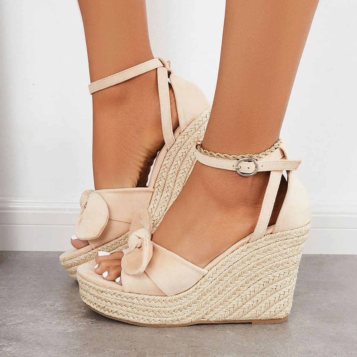 Sohiwoo  Women Bowknot Espadrille Platform Wedges Casual Summer Comfy Sandals