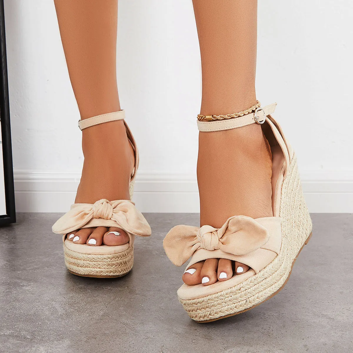 Sohiwoo  Women Bowknot Espadrille Platform Wedges Casual Summer Comfy Sandals