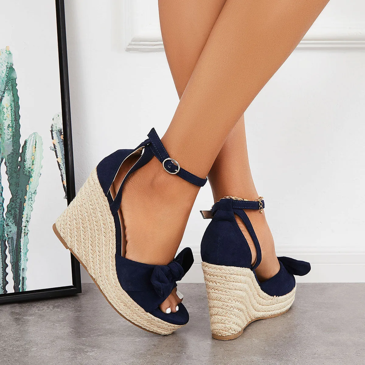 Sohiwoo  Women Bowknot Espadrille Platform Wedges Casual Summer Comfy Sandals