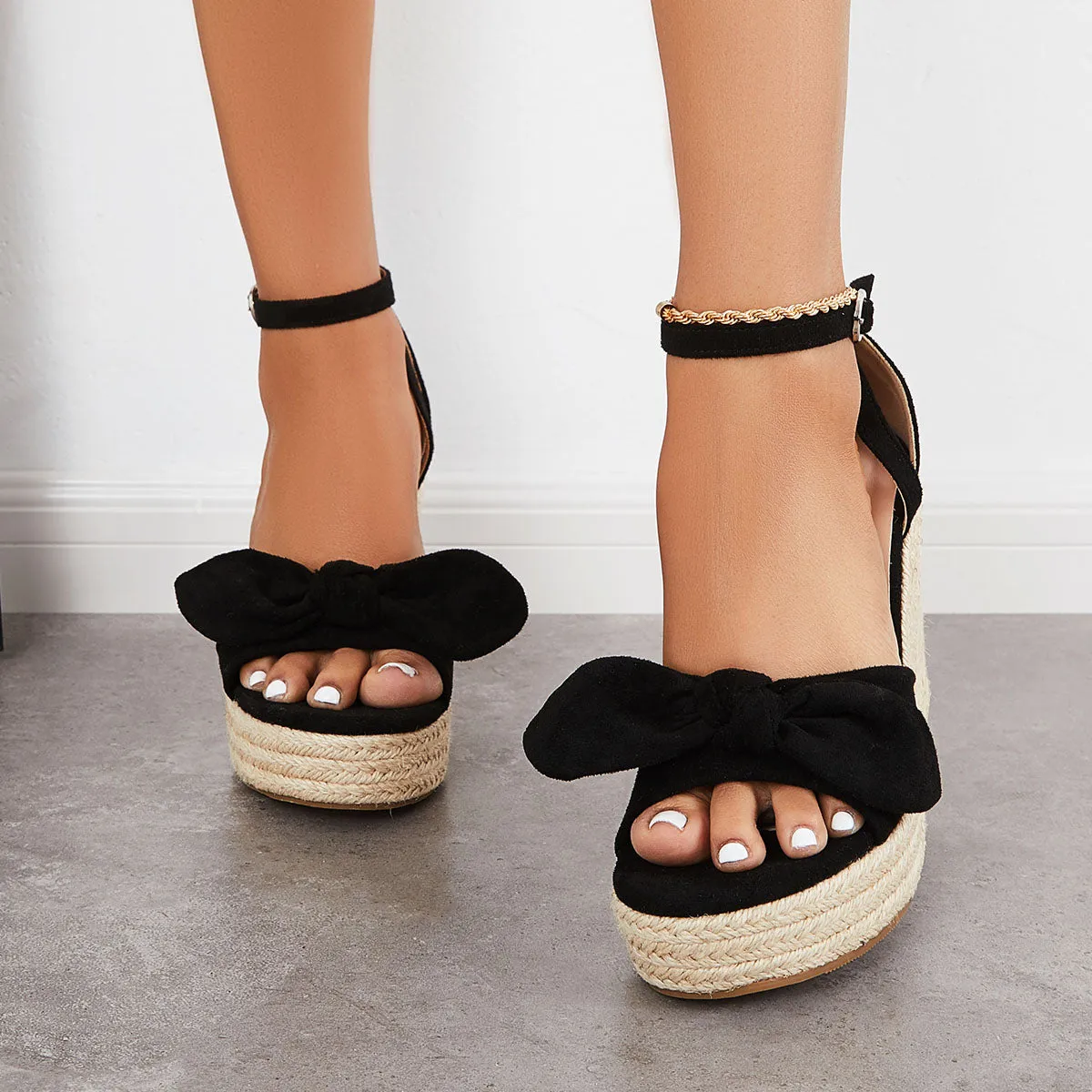 Sohiwoo  Women Bowknot Espadrille Platform Wedges Casual Summer Comfy Sandals