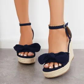 Sohiwoo  Women Bowknot Espadrille Platform Wedges Casual Summer Comfy Sandals