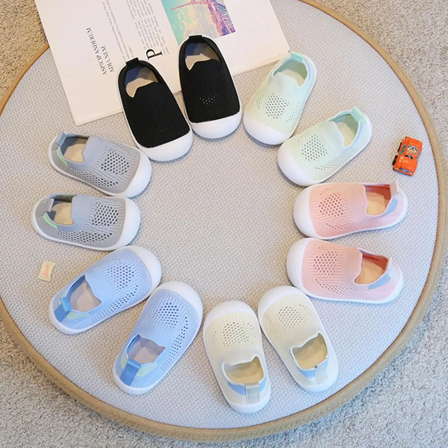 WILLFUN Toddler Boy Girl Mesh Sneakers Baby Knitted Walking Shoes Infant Soft Sole Trainers 1-3 Year-Old Little Kid Breathable Outdoor Shoes